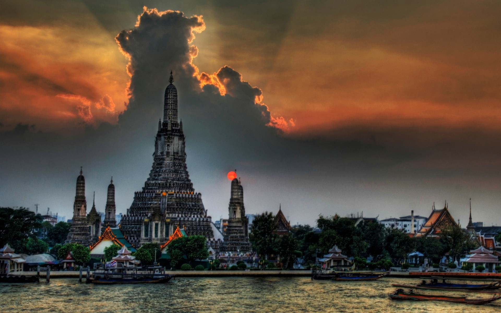 asia travel sunset architecture sky dusk evening water building religion outdoors dawn temple pagoda wat tower city