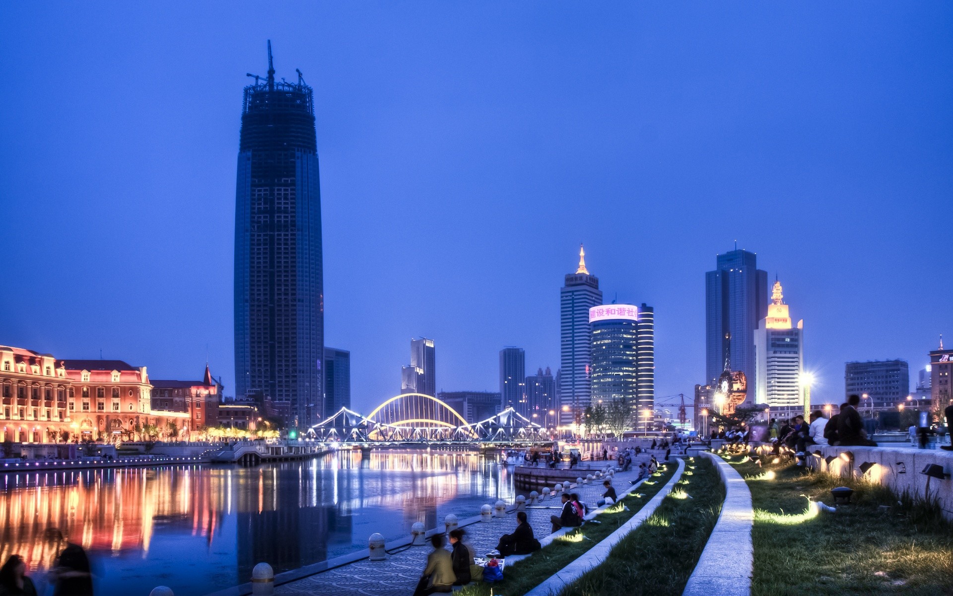 asia architecture city travel skyscraper skyline dusk cityscape building water river downtown sky waterfront outdoors evening business office urban sunset