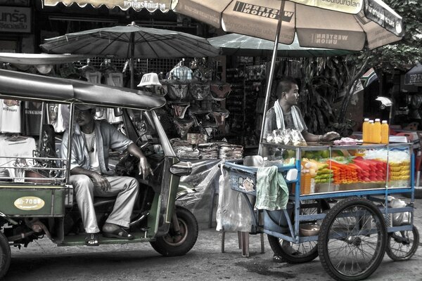 The transport system of Asia. A car on the street of Asia