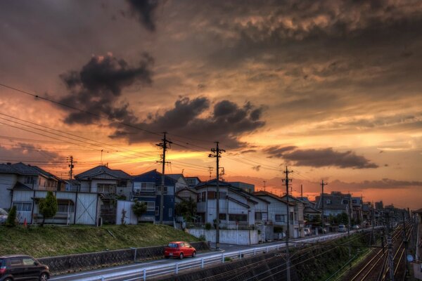 Viaje por Asia, puesta de sol cielo en la calle