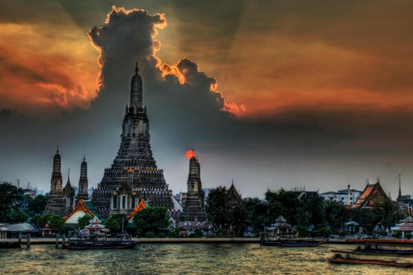 Asia, enchanting sunset sky over architecture