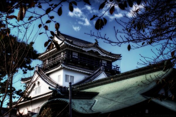 Asian house on a blue sky background