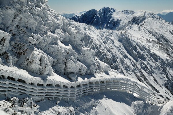 White snow-covered in the middle of the mountains