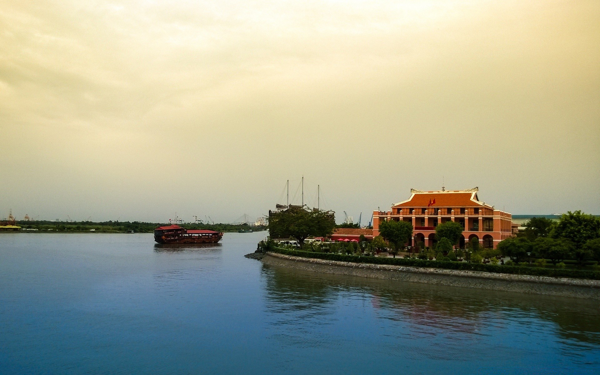 asia water river lake reflection outdoors travel architecture tree watercraft canal daylight sunset vehicle house building dawn