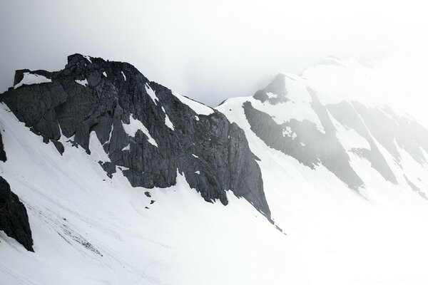 Rocky mountain peaks covered with snow