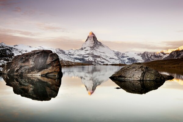 The reflection of the mountain on the water