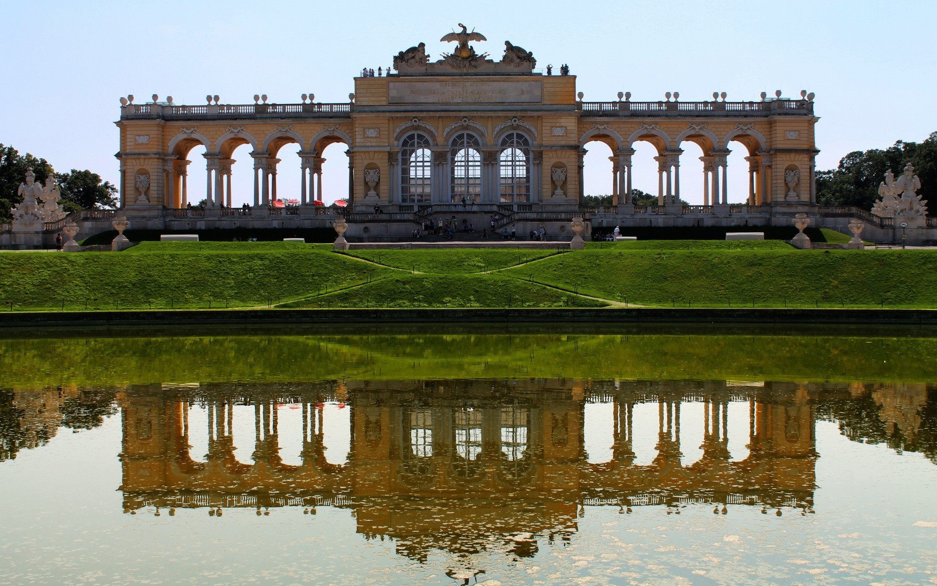 europe architecture water travel outdoors building reflection ancient castle river old sky lake mansion tourism tree pool house