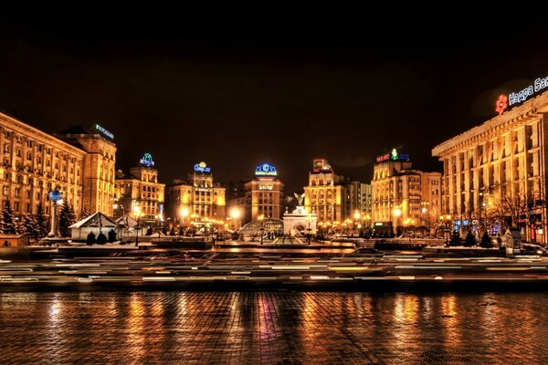 European Night Square in lights