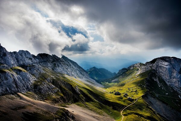 Mountains greenery fog sky