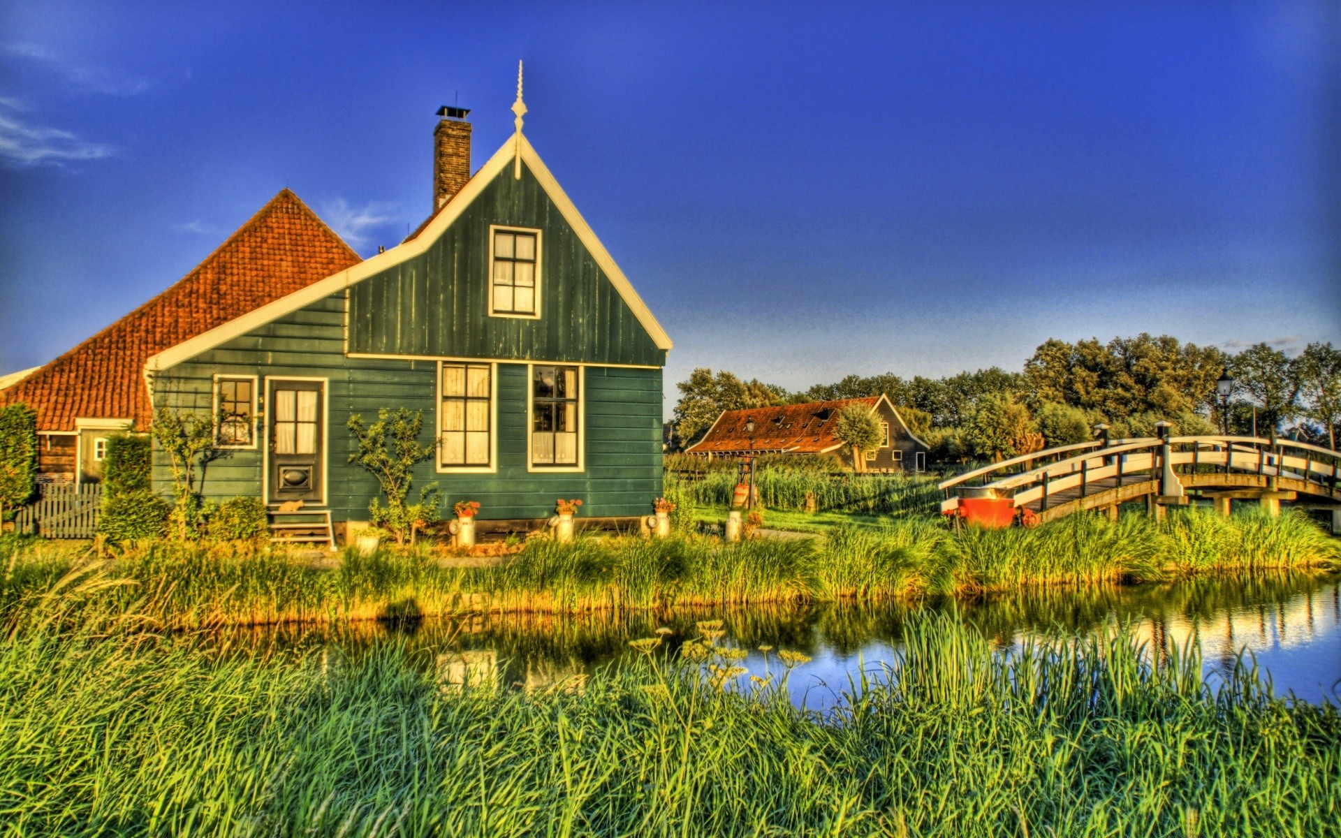 europe house architecture sky building outdoors home summer grass bungalow family wooden wood