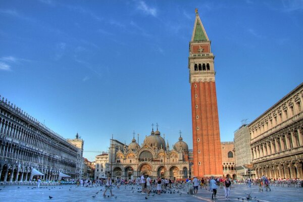 European large square with tourists