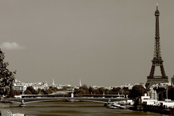 Paris at sunset monochrome black and white photo