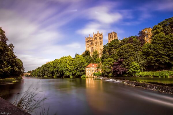 Castle by the river in the mountains