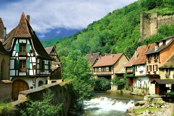 Beautiful European houses by the water