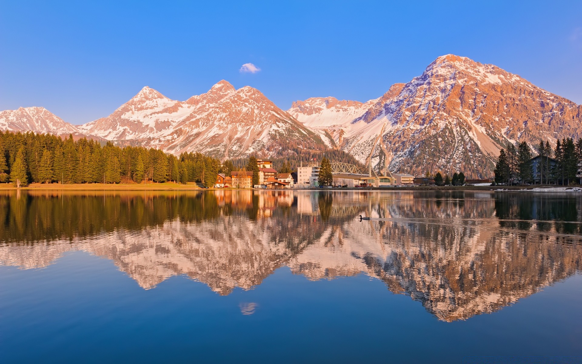 europa reflexion see berge wasser landschaft landschaftlich natur reisen schnee holz himmel im freien tal rock tageslicht