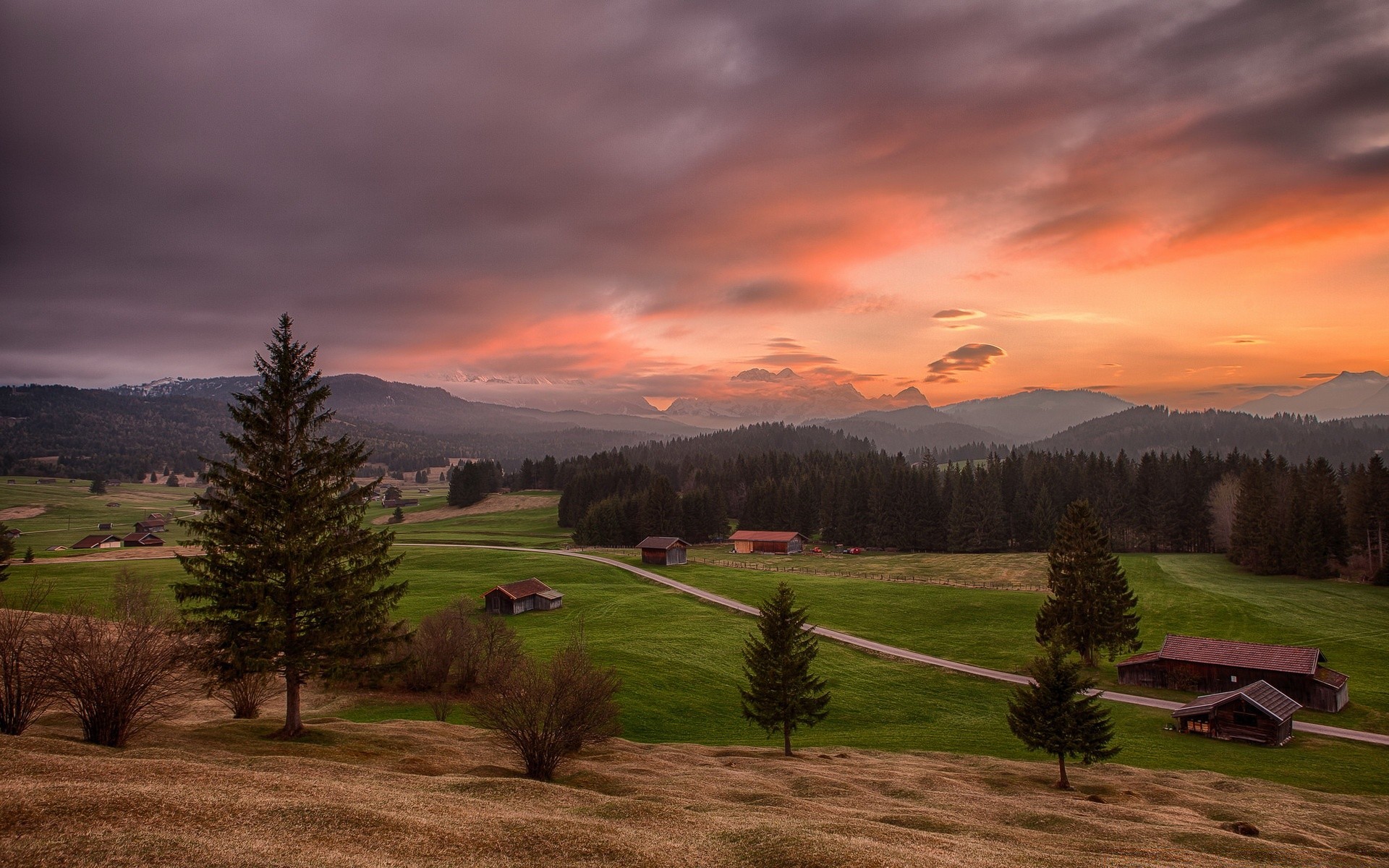 europe landscape tree dawn sunset outdoors nature sky grass fall travel