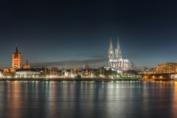 Night European city illuminated by illumination