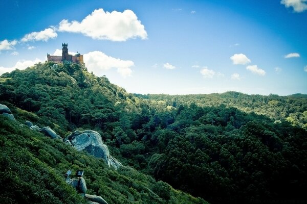 Schöne Burg auf dem Berg mit schöner Landschaft