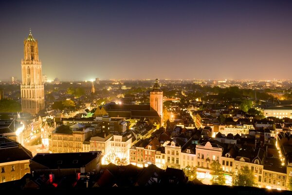 Evening Europe in lights, top view