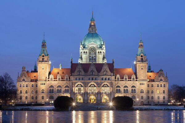 Night city against the background of European architecture