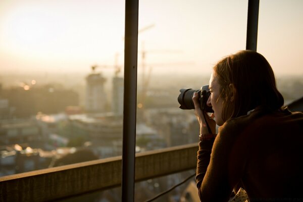 Photographer close-up at dawn