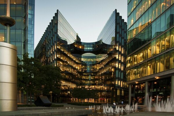 Futuristic glass building in the city