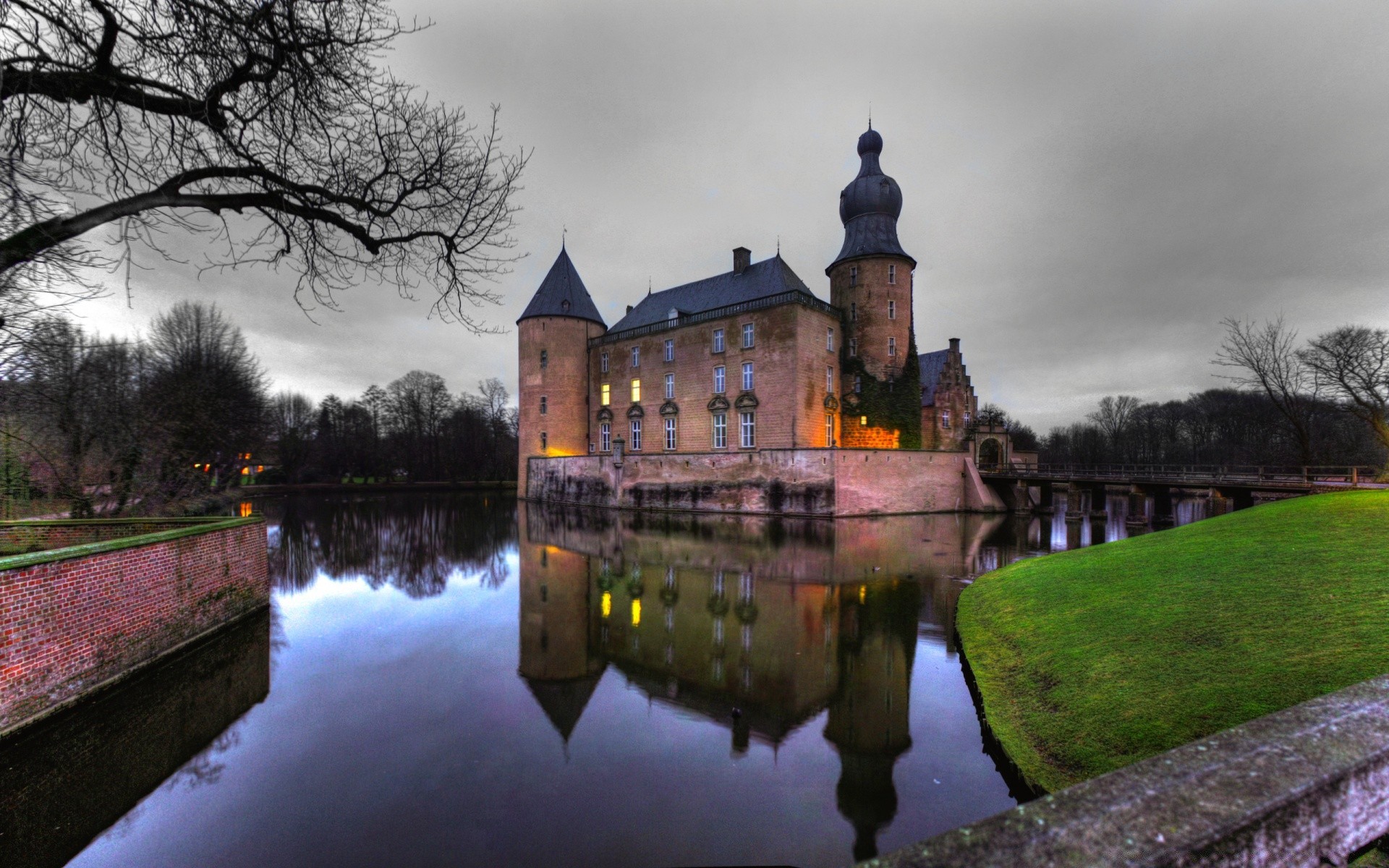 europe architecture river castle reflection lake canal travel water building outdoors bridge tree sky city park home pool moat gothic