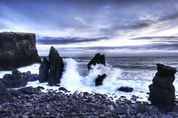 Dangerous waves of the sea beach