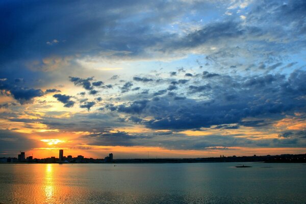 A city against a blue sky