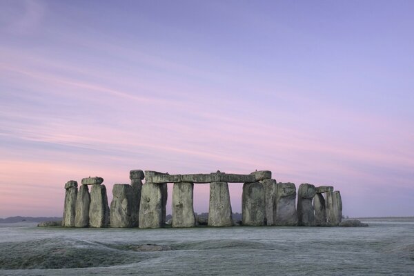 Stonehenge against the background of the morning gray sky