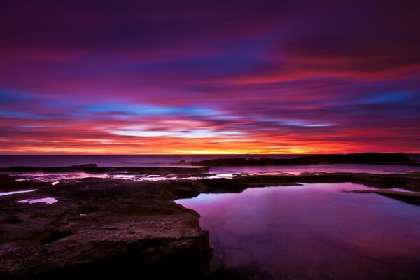 A bright sunset over the water