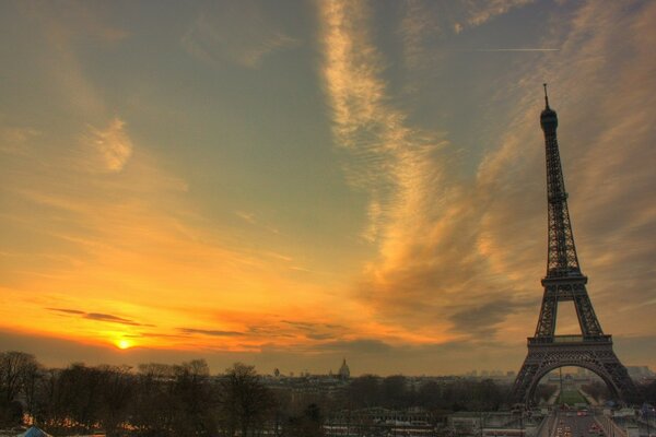 Eiffel Tower on the background of dawn