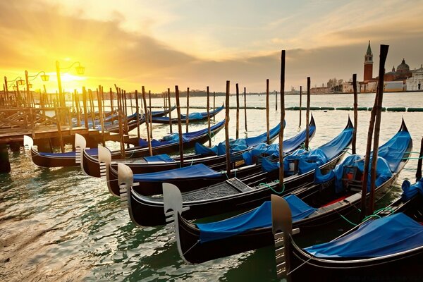 Exactly exposed boats at sunset