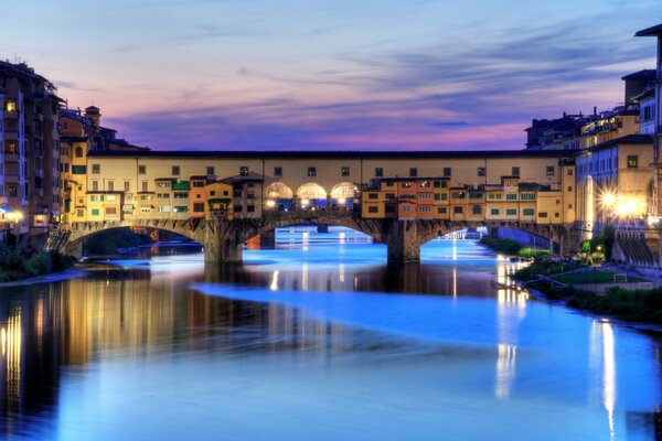 Ponte insolito con case sul fiume