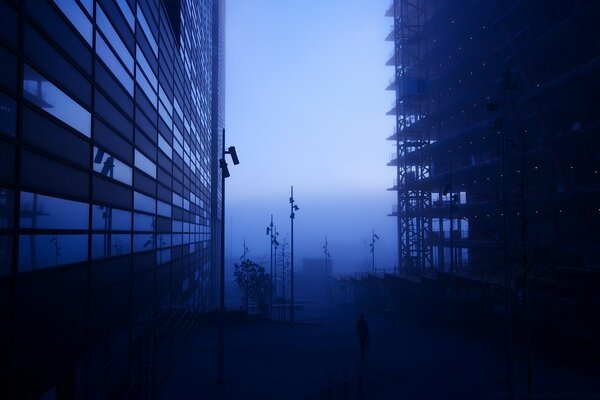 Paisaje urbano en tonos azules