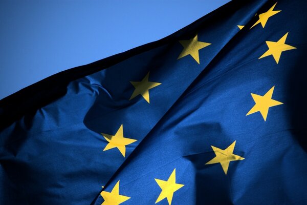 The flag of the European Union against the sky