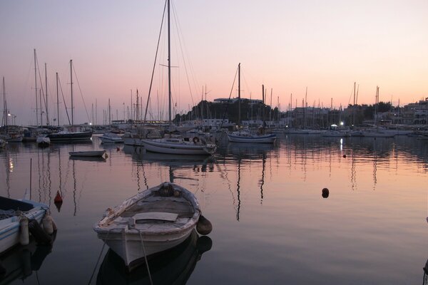 Seaport at sunset