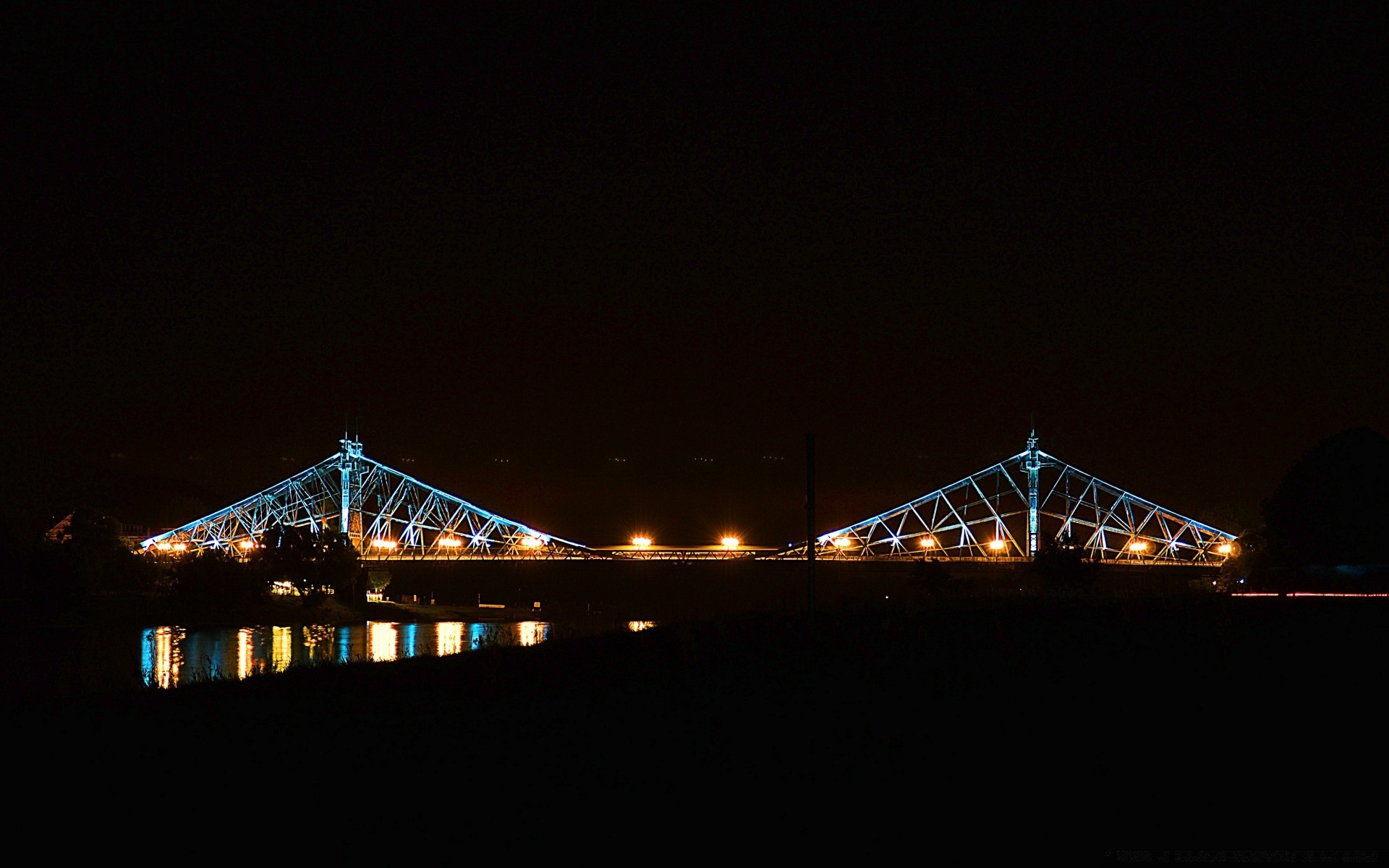 europe bridge light architecture water opera building travel evening city winter moon dark snow sky venue