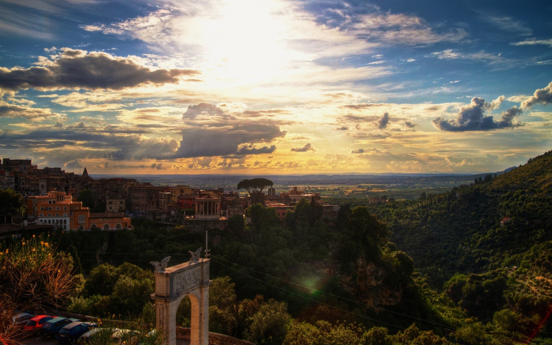 europe sunset travel landscape mountain sky tree dawn outdoors architecture hill evening city