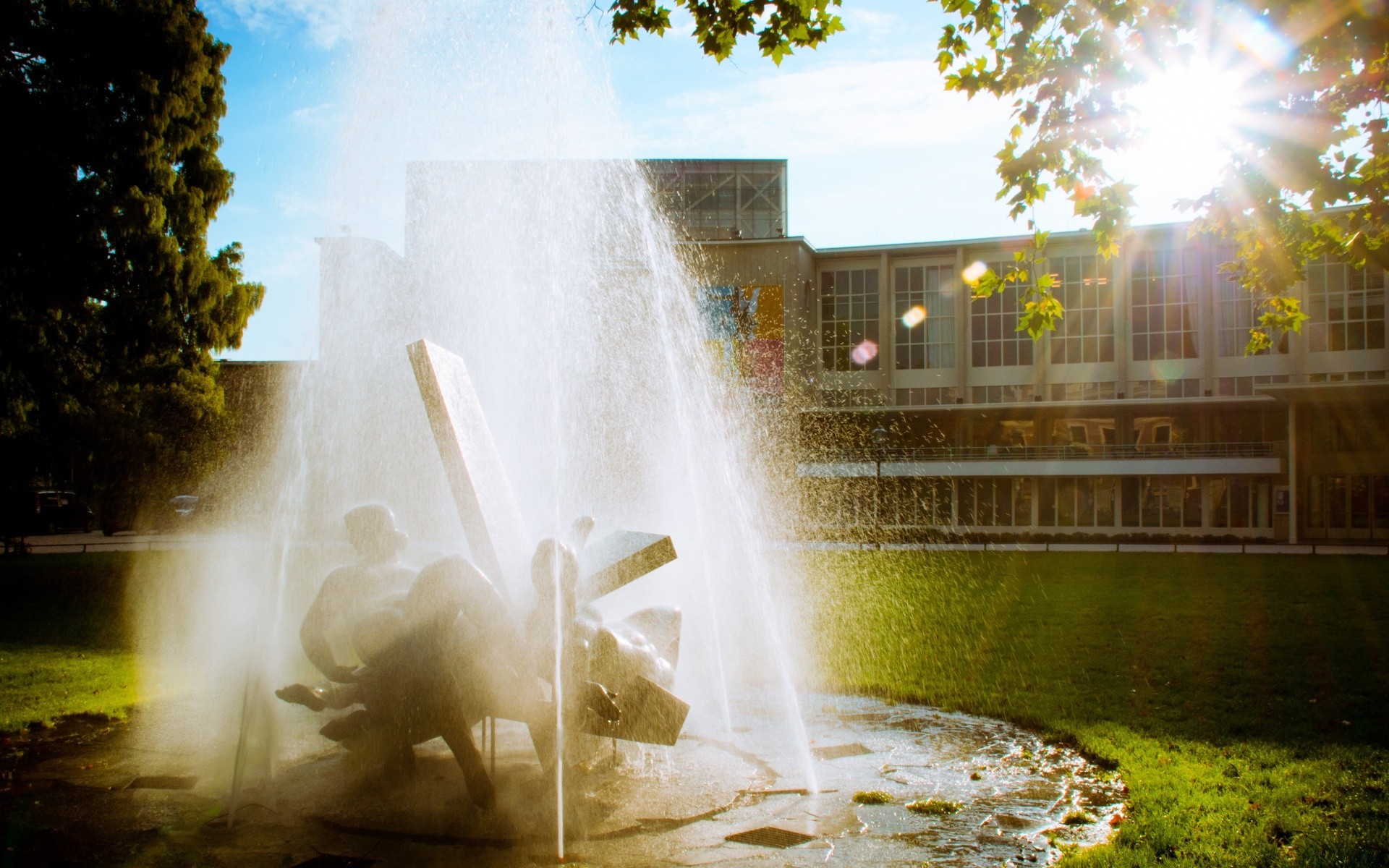 europe fountain fall water outdoors nature city smoke park mist light rain landscape