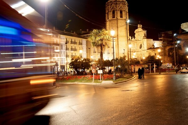 Evening city street in Europe