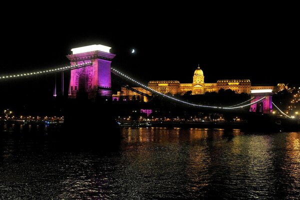 Illuminated by a lantern and a city on a background of dark waters