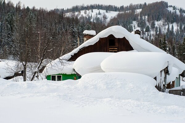 Casa coberta de neve