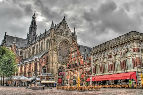 European architecture on a cloudy day