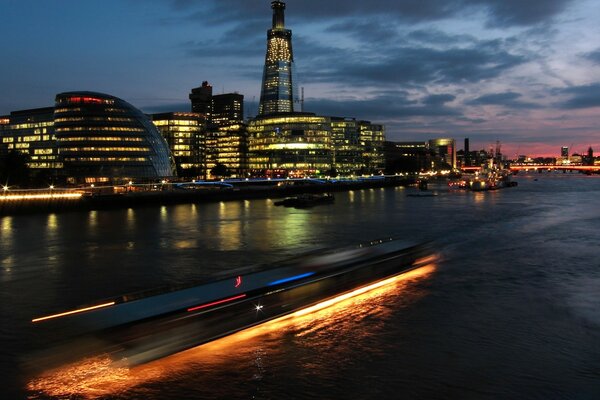 The glow of the city in the evening twilight