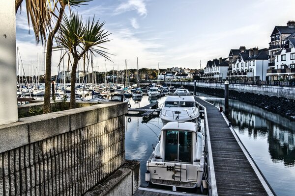 Baie et port de plaisance avec yachts blancs