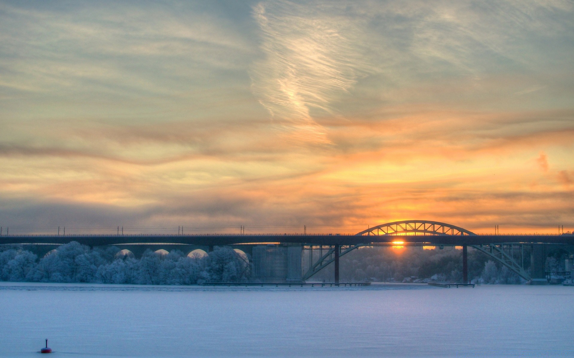 europa winter schnee brücke wasser eis landschaft dämmerung sonnenuntergang fluss reisen im freien kalt himmel wetter abend nebel see dämmerung licht