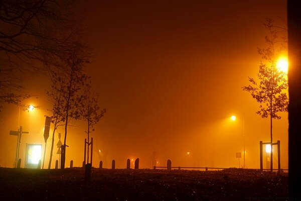 A foggy evening in an empty city