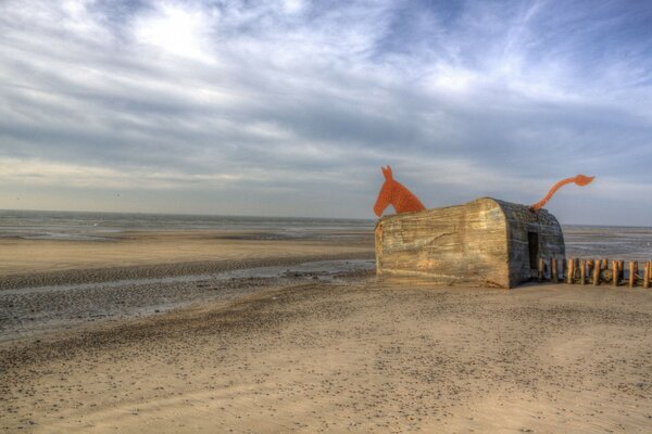 Cheval architectural au bord de la mer matin