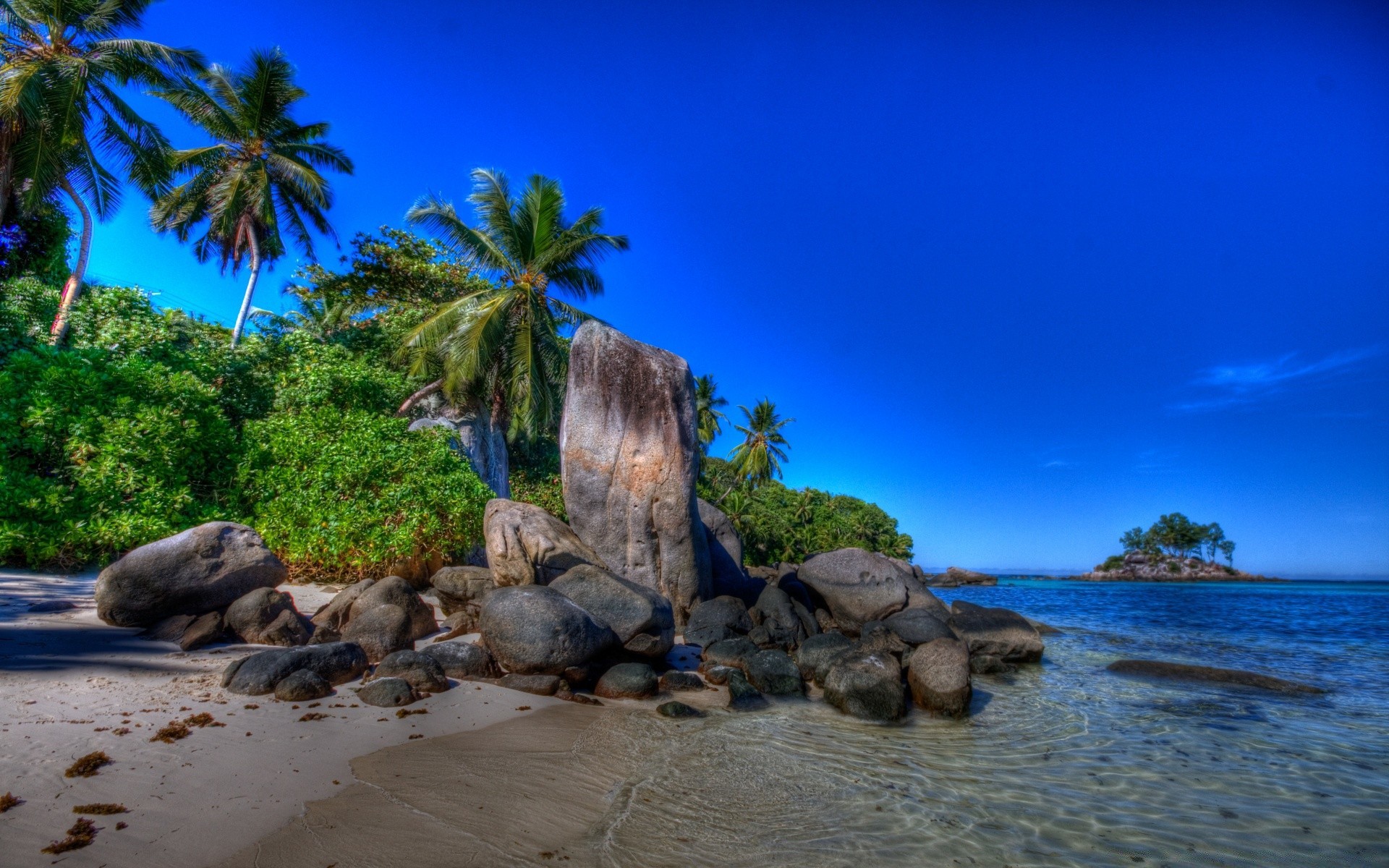 insel strand meer tropisch insel ozean wasser reisen palmen urlaub sand landschaft paradies meer idylle bucht exotisch resort baum entspannung sommer